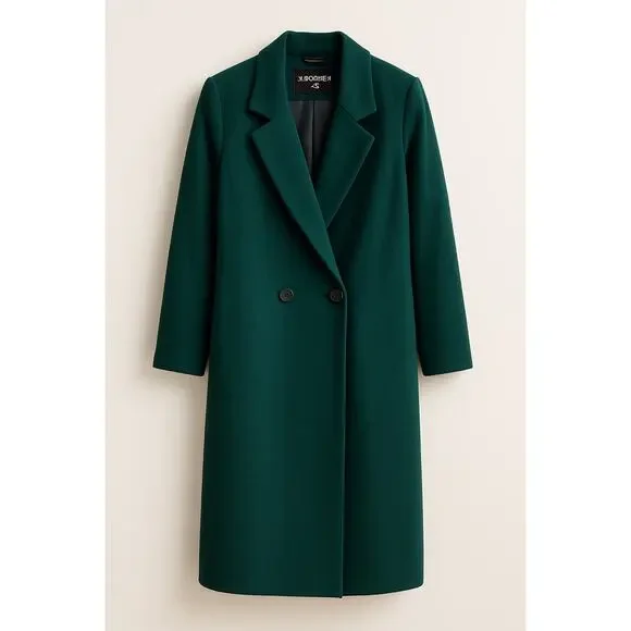 Aldopho Classics Women Sz 12 Overcoat 100% Wool Emerald Green Quiet Luxury Long - Picture 2 of 12